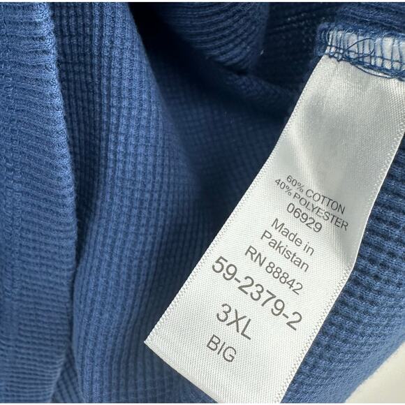 King Size Size 3XL Long Sleeve Waffle Knit Thermal‎ Top Shirt Blue Warm Layer - Picture 4 of 4